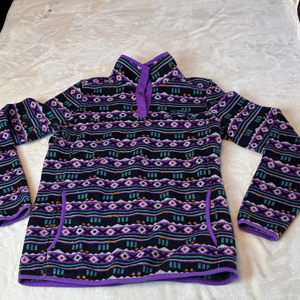 Women's L.L. BEAN Classic Collection Aztec Purple Pullover Sweater Fleece - XS - Picture 2 of 6